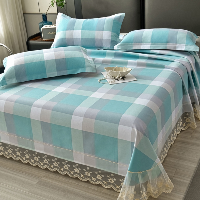 91家纺网 家纺一手货源 找家纺 星窝家纺 2026新款花边老粗布凉席三件套 青春活力-蓝