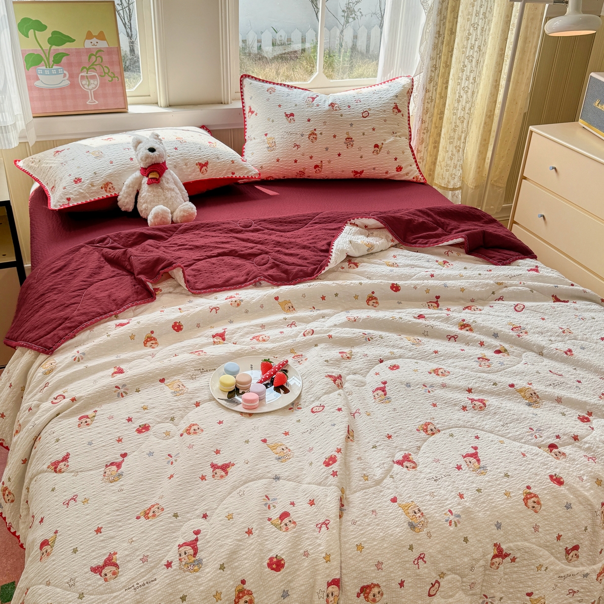 91家纺网 家纺一手货源 找家纺 慕澄家纺 2026新款泡芙棉贝壳边印花夏被四件套 夏被-星落小红帽