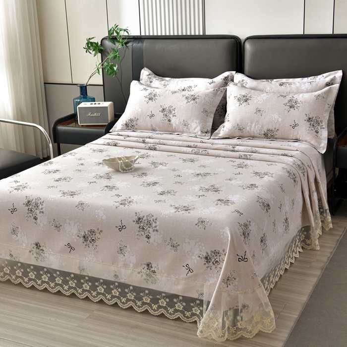 91家纺网 家纺一手货源 找家纺 星窝家纺 2026新款花边老粗布凉席三件套 若瑄