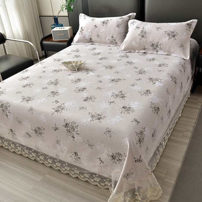 91家纺网 家纺一手货源 找家纺 星窝家纺 2026新款花边老粗布凉席三件套 若瑄