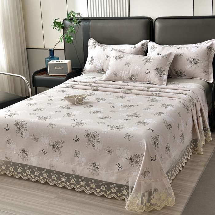 星窝家纺 2026新款花边老粗布凉席三件套 若瑄