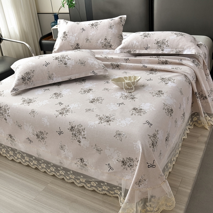 91家纺网 家纺一手货源 找家纺 星窝家纺 2026新款花边老粗布凉席三件套 若瑄