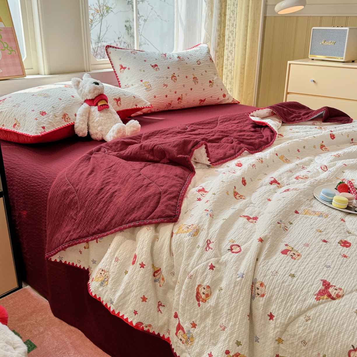 91家纺网 家纺一手货源 找家纺 慕澄家纺 2026新款泡芙棉贝壳边印花夏被四件套 夏被-星落小红帽