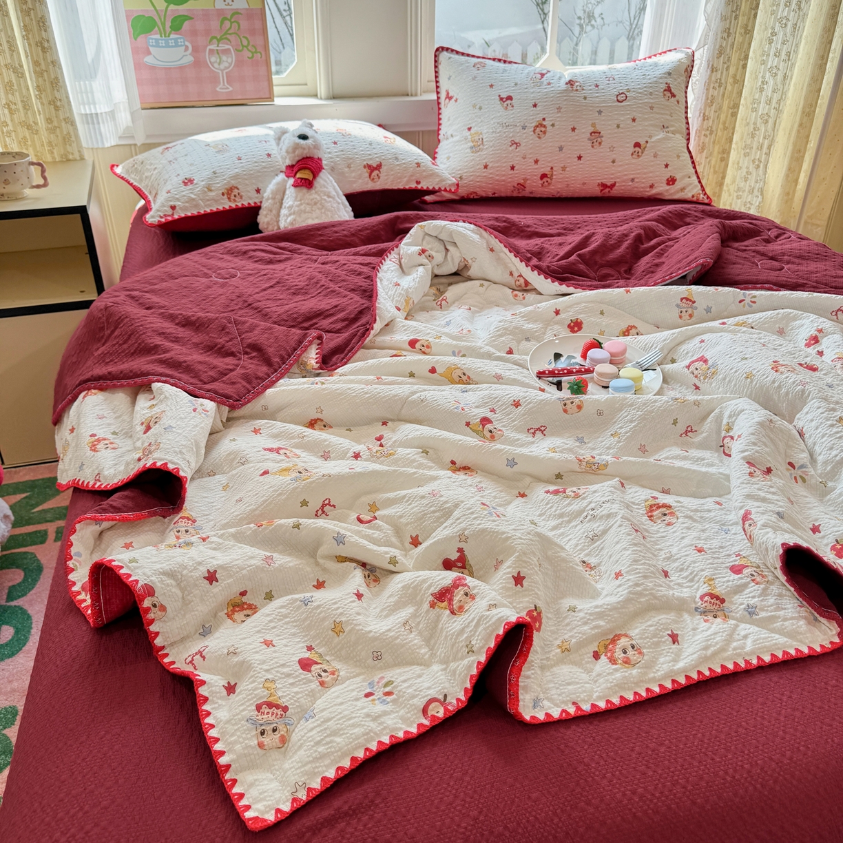 91家纺网 家纺一手货源 找家纺 慕澄家纺 2026新款泡芙棉贝壳边印花夏被四件套 夏被-星落小红帽