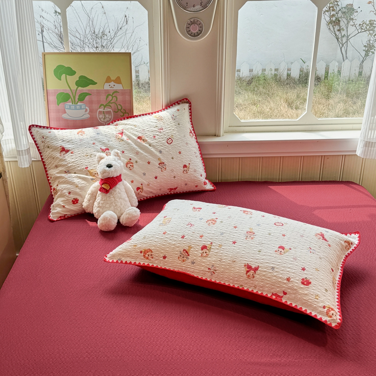 91家纺网 家纺一手货源 找家纺 慕澄家纺 2026新款泡芙棉贝壳边印花夏被四件套 夏被-星落小红帽