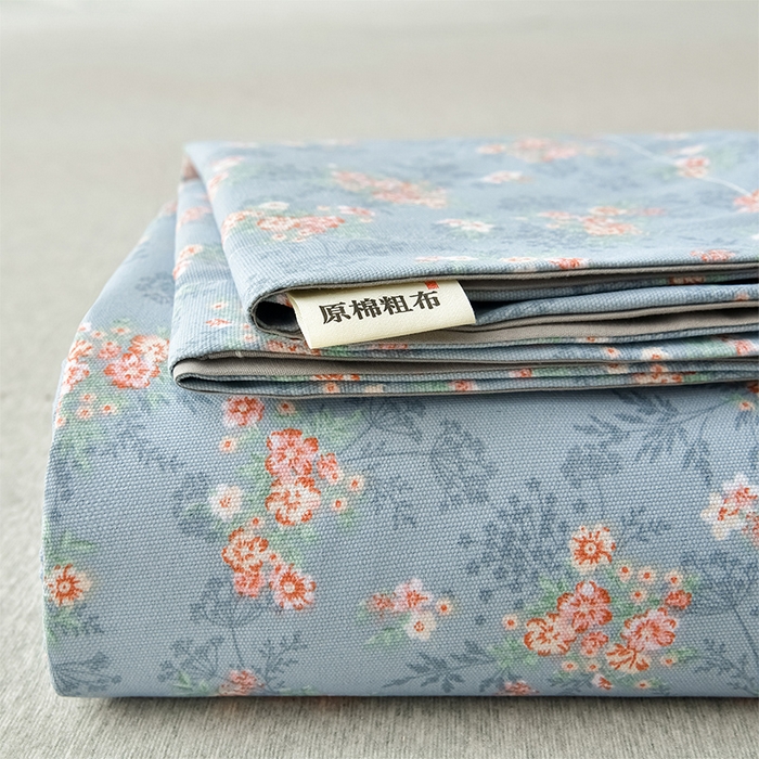 91家纺网 家纺一手货源 找家纺 星窝家纺 2026新款花边老粗布凉席三件套 山樱漫语-灰