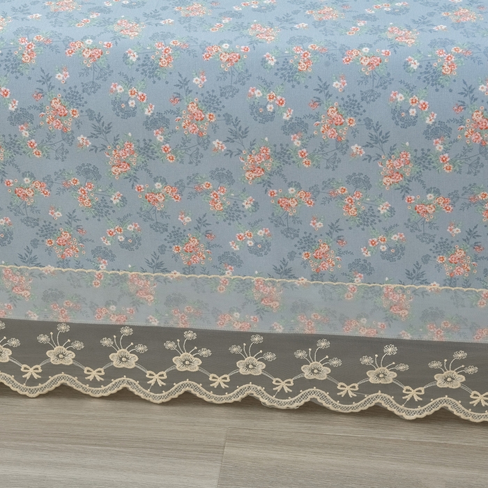 91家纺网 家纺一手货源 找家纺 星窝家纺 2026新款花边老粗布凉席三件套 山樱漫语-灰