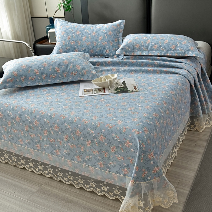 91家纺网 家纺一手货源 找家纺 星窝家纺 2026新款花边老粗布凉席三件套 山樱漫语-灰