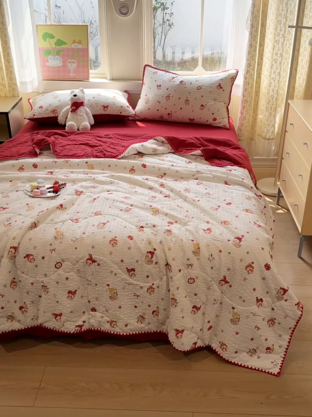 91家纺网 家纺一手货源 找家纺 慕澄家纺 2026新款泡芙棉贝壳边印花夏被四件套 夏被-星落小红帽
