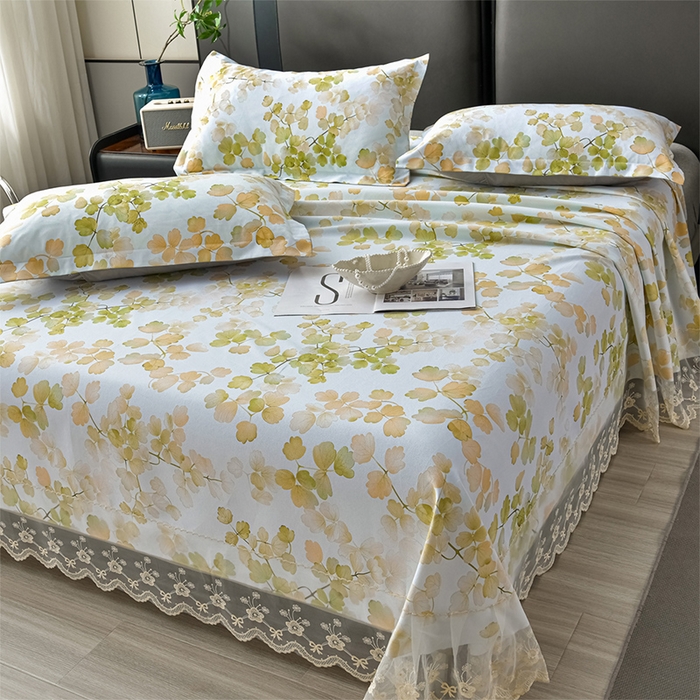 91家纺网 家纺一手货源 找家纺 星窝家纺 2026新款花边老粗布凉席三件套 宛若黎光-绿