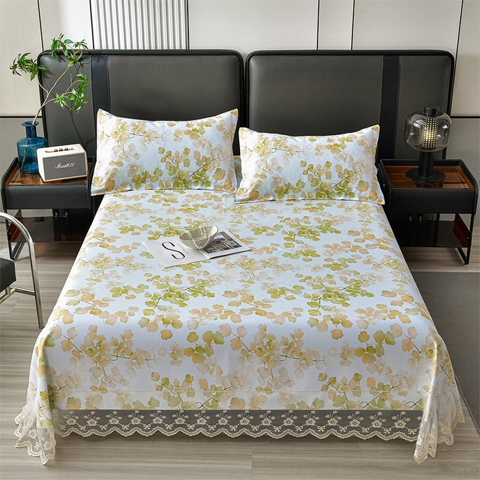 91家纺网 家纺一手货源 找家纺 星窝家纺 2026新款花边老粗布凉席三件套 宛若黎光-绿