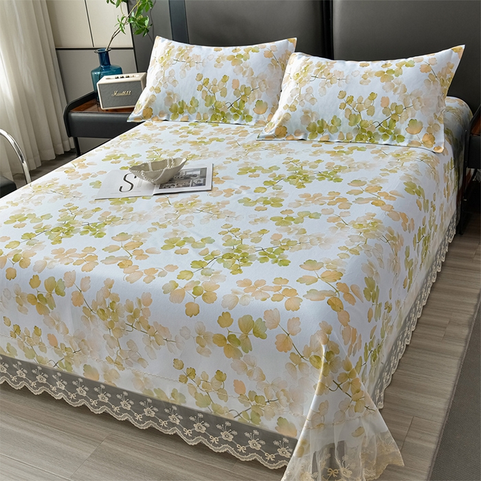 91家纺网 家纺一手货源 找家纺 星窝家纺 2026新款花边老粗布凉席三件套 宛若黎光-绿