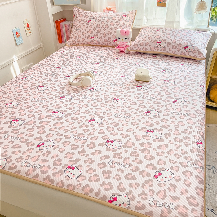 91家纺网 家纺一手货源 找家纺 莱米家纺 2026新款斜纹凉感床席冰豆豆系列 豹纹小猫