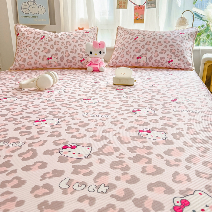 91家纺网 家纺一手货源 找家纺 莱米家纺 2026新款斜纹凉感床席冰豆豆系列 豹纹小猫