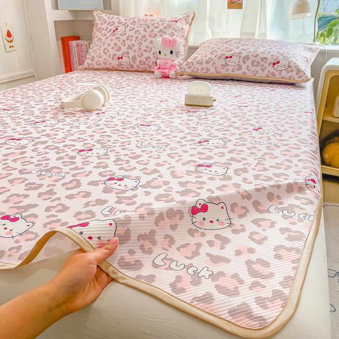 91家纺网 家纺一手货源 找家纺 莱米家纺 2026新款斜纹凉感床席冰豆豆系列 豹纹小猫