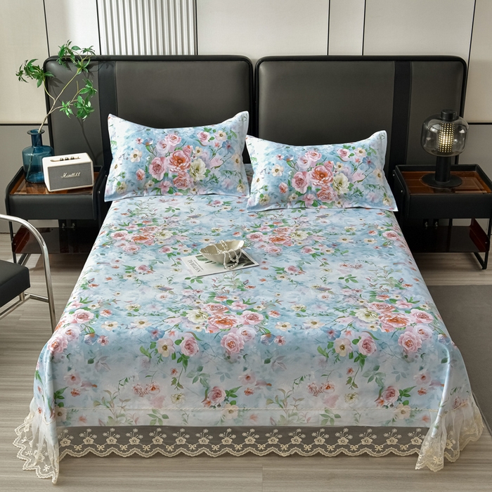 91家纺网 家纺一手货源 找家纺 星窝家纺 2026新款花边老粗布凉席三件套 微澜