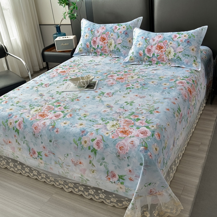 91家纺网 家纺一手货源 找家纺 星窝家纺 2026新款花边老粗布凉席三件套 微澜