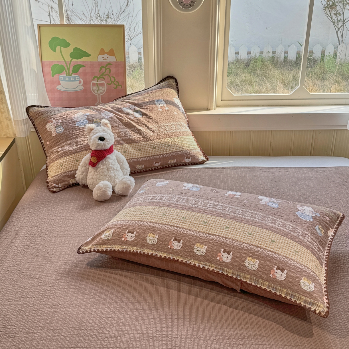 91家纺网 家纺一手货源 找家纺 慕澄家纺 2026新款泡芙棉贝壳边印花夏被四件套 夏被-椰棕猫软糖