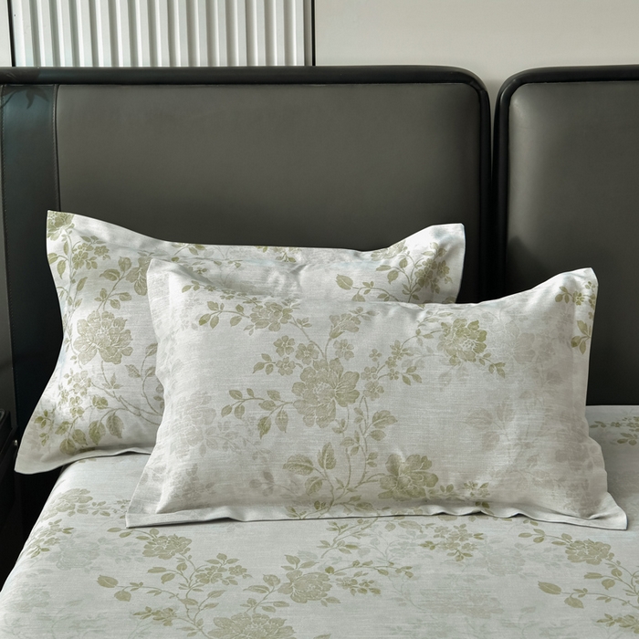 91家纺网 家纺一手货源 找家纺 星窝家纺 2026新款花边老粗布凉席三件套 香颂花影-绿