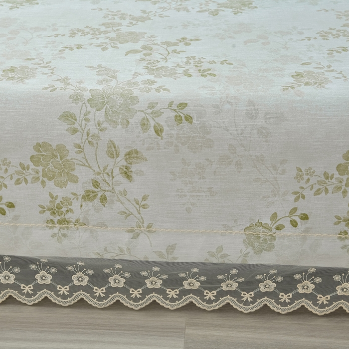 91家纺网 家纺一手货源 找家纺 星窝家纺 2026新款花边老粗布凉席三件套 香颂花影-绿