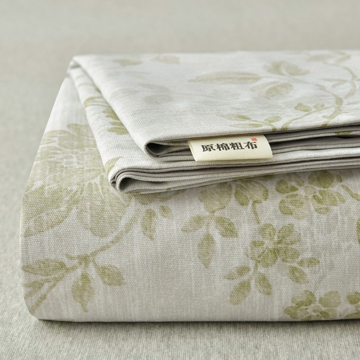 91家纺网 家纺一手货源 找家纺 星窝家纺 2026新款花边老粗布凉席三件套 香颂花影-绿