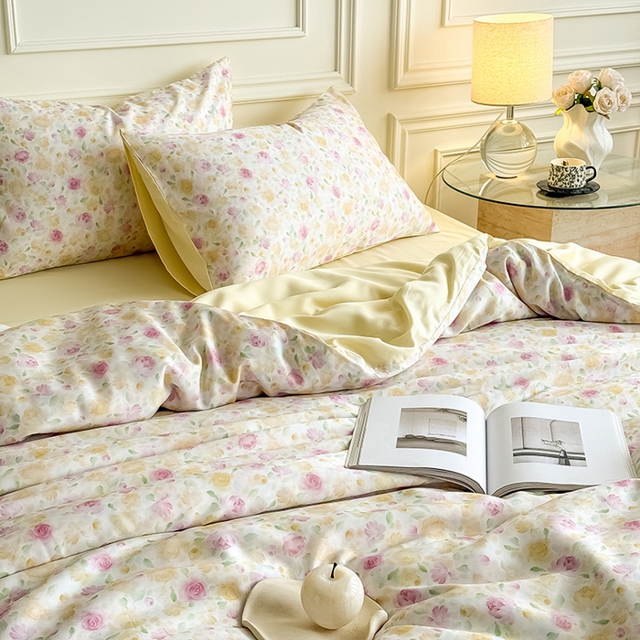 91家纺网 家纺一手货源 找家纺 Mr.pig猪先生水洗棉 2026新款A类天丝莱赛尔数码印花四件套夏季凉感丝滑被套床单床上用品（展示价格为控价，实际价格请联系客服） 花漾甜心