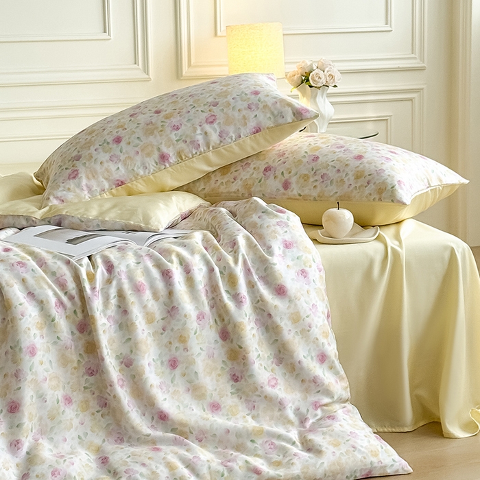 91家纺网 家纺一手货源 找家纺 Mr.pig猪先生水洗棉 2026新款A类天丝莱赛尔数码印花四件套夏季凉感丝滑被套床单床上用品（展示价格为控价，实际价格请联系客服） 花漾甜心