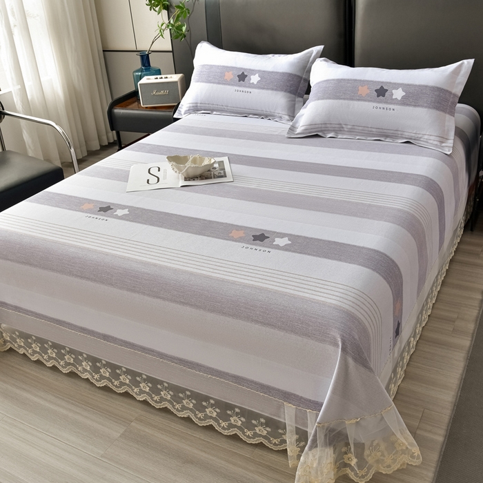 91家纺网 家纺一手货源 找家纺 星窝家纺 2026新款花边老粗布凉席三件套 星辰-灰