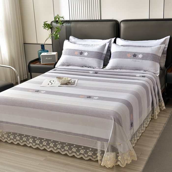 91家纺网 家纺一手货源 找家纺 星窝家纺 2026新款花边老粗布凉席三件套 星辰-灰