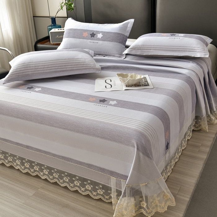 91家纺网 家纺一手货源 找家纺 星窝家纺 2026新款花边老粗布凉席三件套 星辰-灰