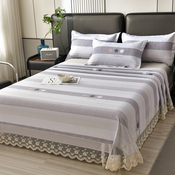 星窝家纺 2026新款花边老粗布凉席三件套 星辰-灰