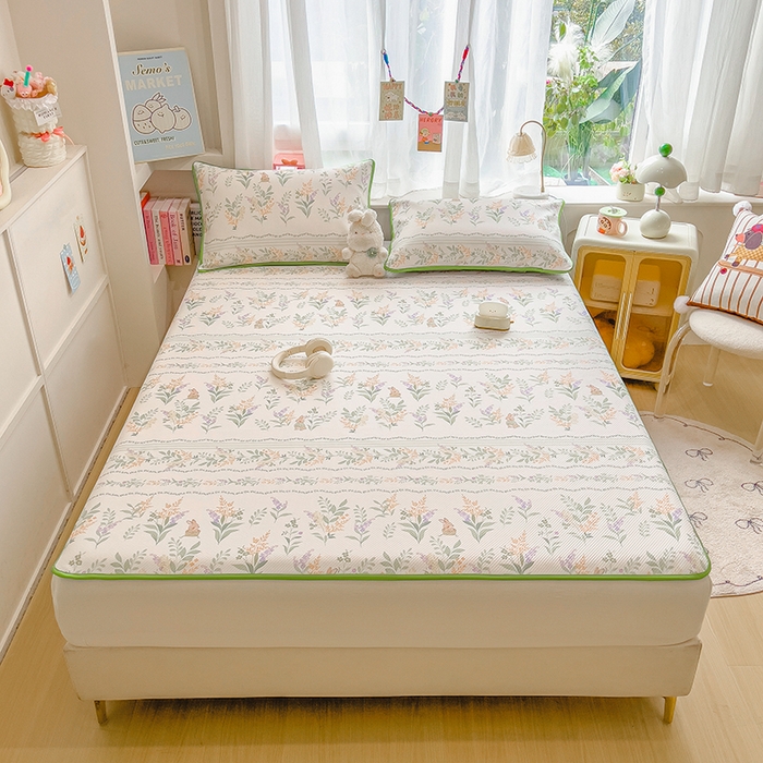 91家纺网 家纺一手货源 找家纺 莱米家纺 2026新款斜纹凉感床席冰豆豆系列 从草集