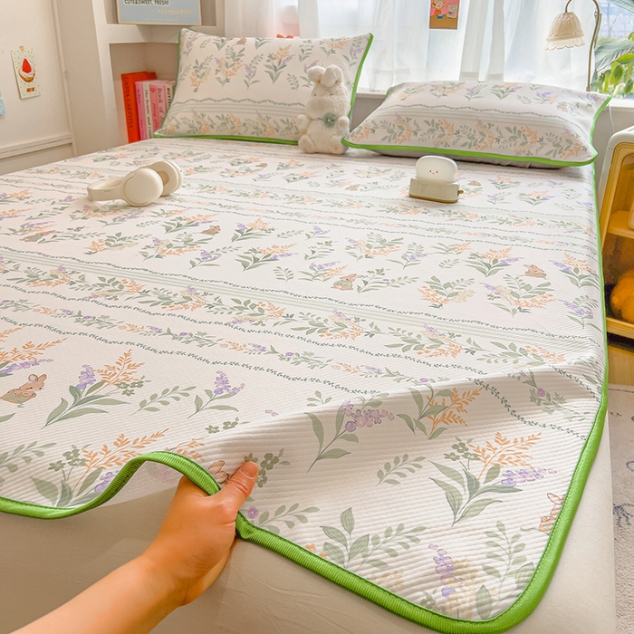 91家纺网 家纺一手货源 找家纺 莱米家纺 2026新款斜纹凉感床席冰豆豆系列 从草集