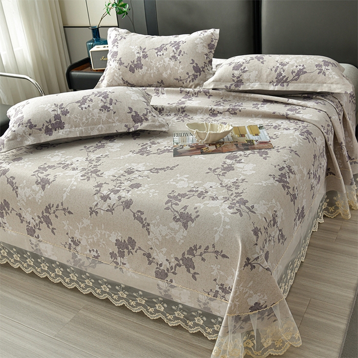 91家纺网 家纺一手货源 找家纺 星窝家纺 2026新款花边老粗布凉席三件套 烟紫花影