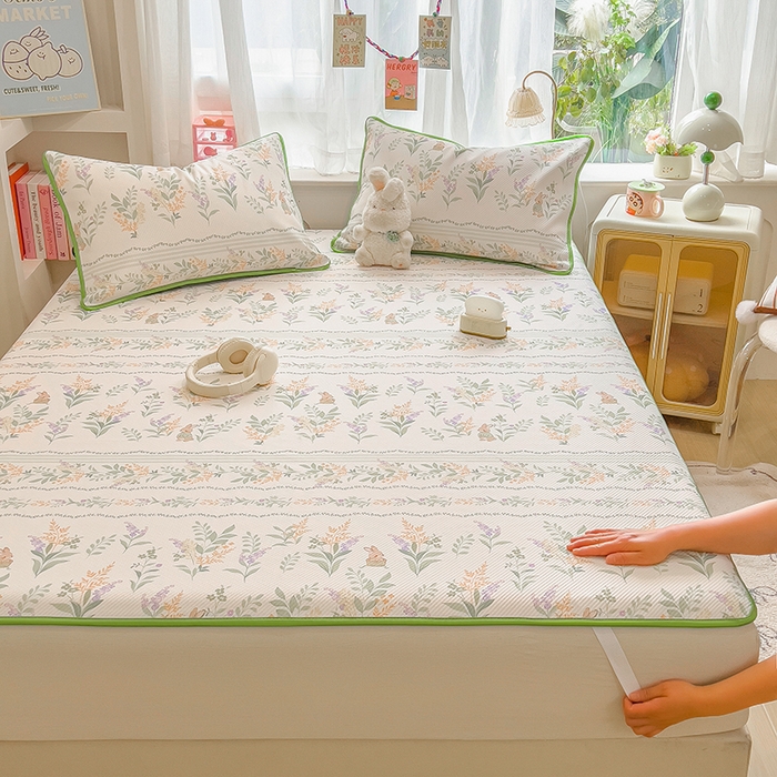 91家纺网 家纺一手货源 找家纺 莱米家纺 2026新款斜纹凉感床席冰豆豆系列 从草集