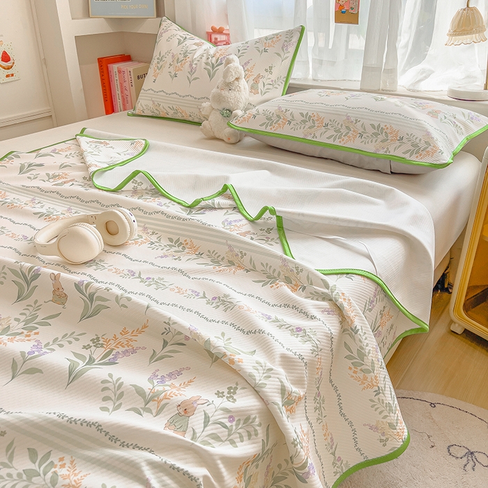 91家纺网 家纺一手货源 找家纺 莱米家纺 2026新款斜纹凉感床席冰豆豆系列 从草集