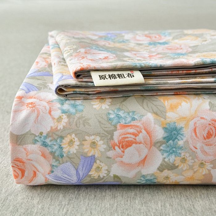 91家纺网 家纺一手货源 找家纺 星窝家纺 2026新款花边老粗布凉席三件套 阳春之歌