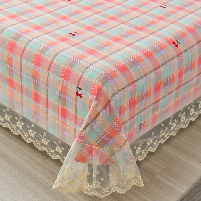 91家纺网 家纺一手货源 找家纺 星窝家纺 2026新款花边老粗布凉席三件套 樱桃格-绿