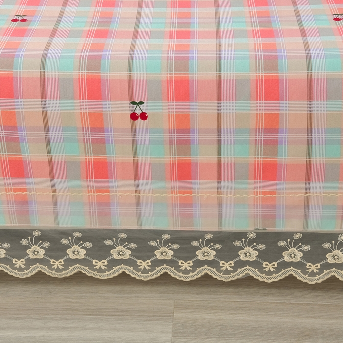 91家纺网 家纺一手货源 找家纺 星窝家纺 2026新款花边老粗布凉席三件套 樱桃格-绿