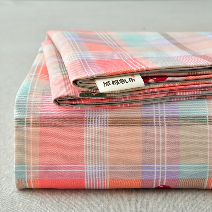 91家纺网 家纺一手货源 找家纺 星窝家纺 2026新款花边老粗布凉席三件套 樱桃格-绿