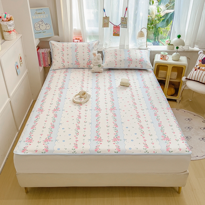 91家纺网 家纺一手货源 找家纺 莱米家纺 2026新款斜纹凉感床席冰豆豆系列 花仙子