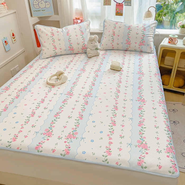 91家纺网 家纺一手货源 找家纺 莱米家纺 2026新款斜纹凉感床席冰豆豆系列 花仙子