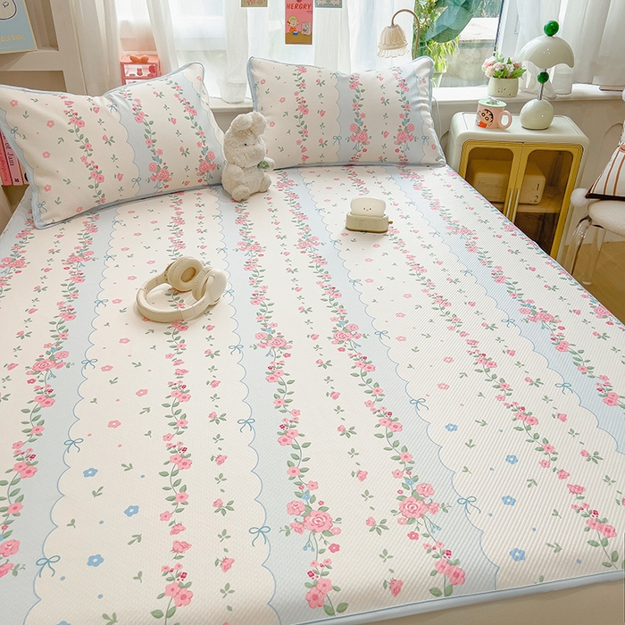 91家纺网 家纺一手货源 找家纺 莱米家纺 2026新款斜纹凉感床席冰豆豆系列 花仙子