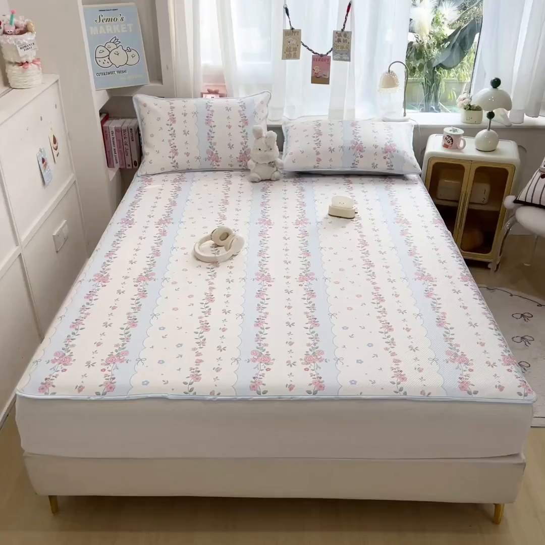 91家纺网 家纺一手货源 找家纺 莱米家纺 2026新款斜纹凉感床席冰豆豆系列 花仙子