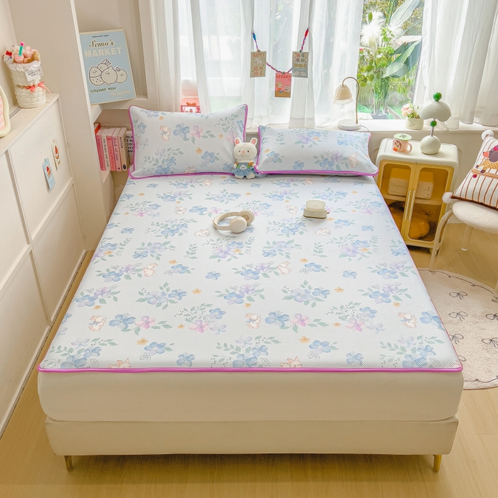 91家纺网 家纺一手货源 找家纺 莱米家纺 2026新款斜纹凉感床席冰豆豆系列 兰花小兔