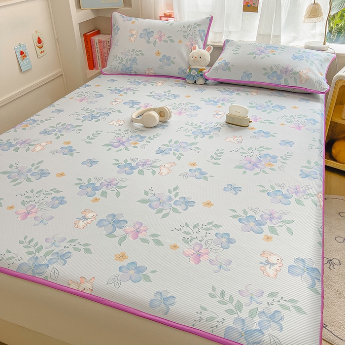 91家纺网 家纺一手货源 找家纺 莱米家纺 2026新款斜纹凉感床席冰豆豆系列 兰花小兔