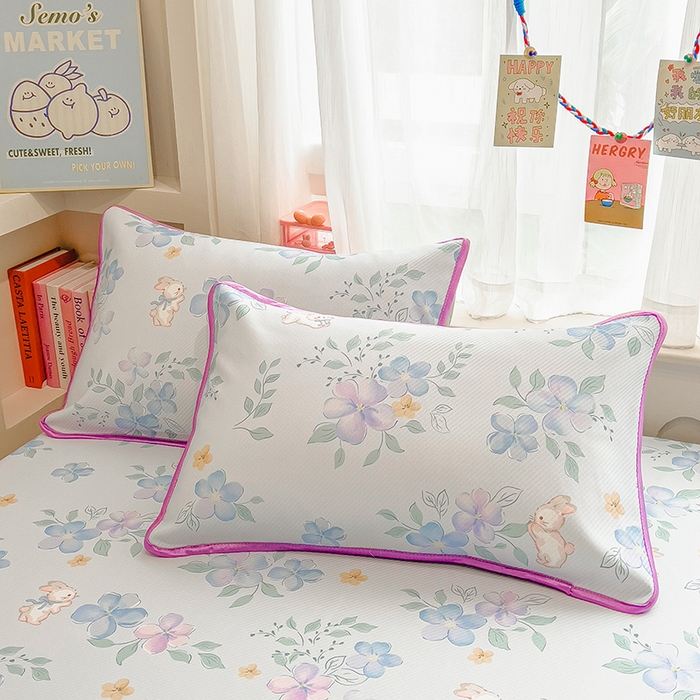 91家纺网 家纺一手货源 找家纺 莱米家纺 2026新款斜纹凉感床席冰豆豆系列 兰花小兔