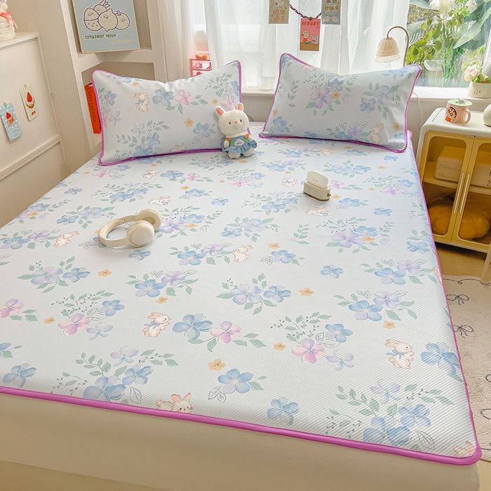 91家纺网 家纺一手货源 找家纺 莱米家纺 2026新款斜纹凉感床席冰豆豆系列 兰花小兔