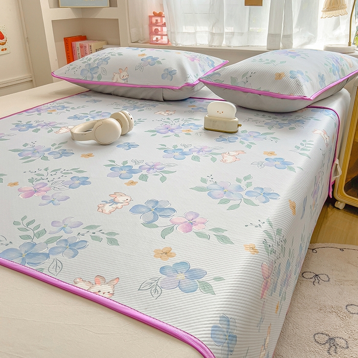 91家纺网 家纺一手货源 找家纺 莱米家纺 2026新款斜纹凉感床席冰豆豆系列 兰花小兔