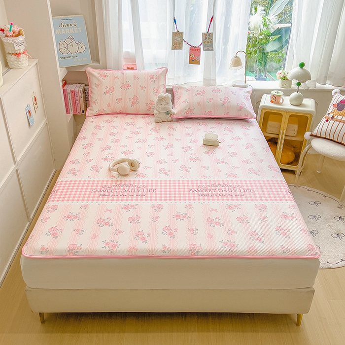 91家纺网 家纺一手货源 找家纺 莱米家纺 2026新款斜纹凉感床席冰豆豆系列 浪漫花语